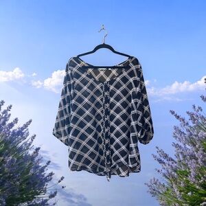 Reitmans Black and White Sheer Checkered Top